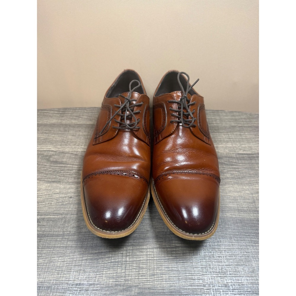 Stacy Adams Mens Cognac Brown Leather Cap Toe Brogue Oxford Dress Shoes Size 13